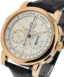Lange Double-Split Flyback Chronograph  in Rose Gold On Black Crocodile Strap with Silver Dial
