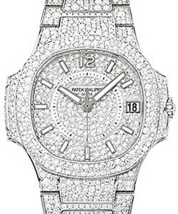 7021/1G Lady's Nautilus in White Gold Full Diamond on White Gold Diamond Bracelet with Diamond Dial