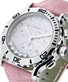 Happy Sport II Round in Steel on Pink Crocodile Leather Strap with Pink MOP Dial