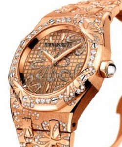 Royal Oak Floral with Diamonds Rose Gold on Bracelet with Champagne Diamond Dial