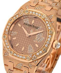 Lady Royal Oak with Diamonds Rose Gold on Bracelet with Champagne Dial
