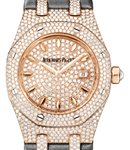 Royal Oak 33mm Quartz in Rose Gold with Diamond Bezel on Grey Satin Strap with Pave Diamond Dial