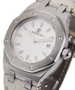 Lady Royal Oak 33mm Quartz in Steel on White Rubber Strap with Silver Dial