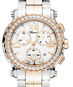 Happy Sport Round Chrono 2-Tone Rose Gold and Steel on Bracelet with MOP Dial