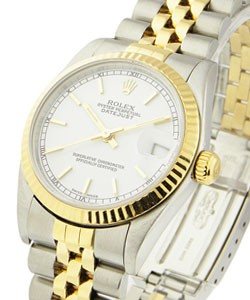 Mid Size - Datejust - Steel with Yellow Gold - Fluted Bezel on Jubilee Bracelet with White Stick Dial