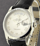 Platinum - President - Day Date - 36mm - Domed Bezel on Strap with Rhodium Roman Dial