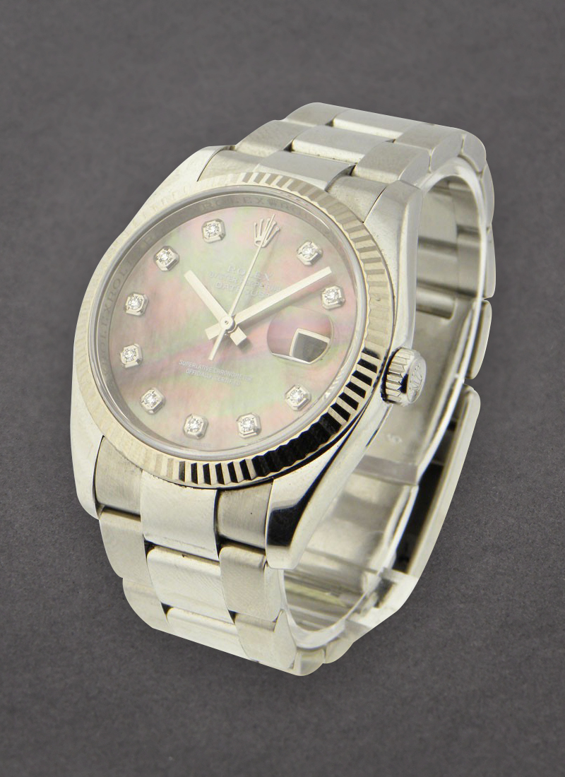 Pre-Owned Rolex Datejust 36mm in Steel with White Gold Fluted Bezel   