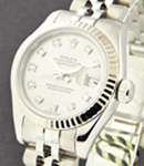 Lady's Datejust in Steel with White Gold Fluted Bezel on Steel Jubilee Bracelet with Rhodium Diamond Dial