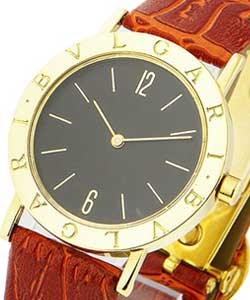 Bvlgari-Bvlgari 33mm Quartz in Yellow Gold on Brown Alligator Leather Strap with Black Dial