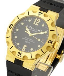 Diagono Proffesional Scuba Automatic in Yellow Gold on Black Rubber Strap with Black Dial