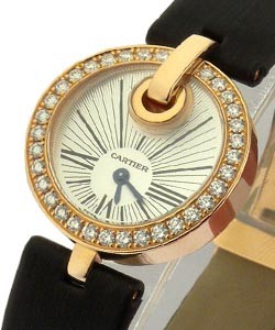 Captive de Cartier in Rose Gold with Diamond Bezel on Black Satin Strap with Silver Dial