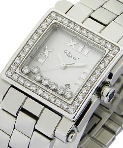 Happy Sport Square with Diamond Bezel Steel on Bracelet with Silver Dial
