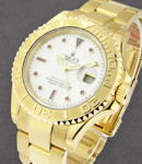 Yachtmaster Large Size 40mm in Yellow Gold on Oyster Bracelet with White MOP Ruby Serti Dial