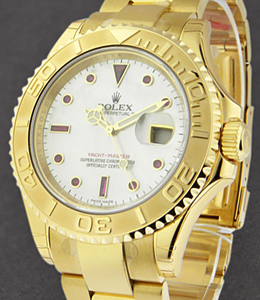 Yacht-Master 40mm in Yellow Gold on Oyster Bracelet with White MOP Ruby Serti Dial