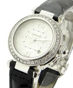 Pasha 32mm with Factory Diamond Bezel White Gold on Strap with Silver Dial