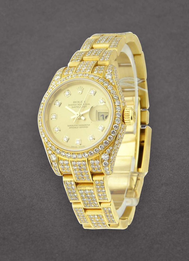 Pre-Owned Rolex Ladies President with Full Pave Diamond Case and Bracelet