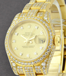 Ladies President with Full Pave Diamond Case and Bracelet Yellow Gold - Champagne Diamond Dial