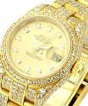 Ladies President with Full Pave Diamond Case and Bracelet Yellow Gold - Champagne Diamond Dial