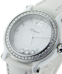Happy Sport in White Ceramic with Diamond Bezel on White Rubber Strap with White Dial