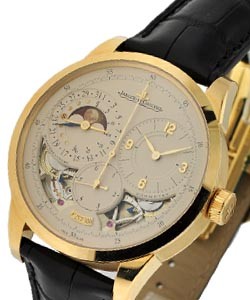 Duometre a Quantieme Lunaire - in Yellow Gold  on Black Crocodile Leather Strap with Silver Dial