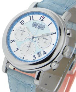 Elton John Mille Miglia Chronograph in Steel on Blue Crocodile Leather Strap with Blue Dial