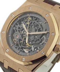 Royal Oak 39mm Automatic in Rose Gold on Brown Crocodile Leather Strap with Skeleton Dial