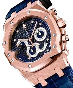 Royal Oak Chronograph Queen Elizabeth II Cup 2009 in Rose Gold on blue Alligator Leather Strap with Blue Dial