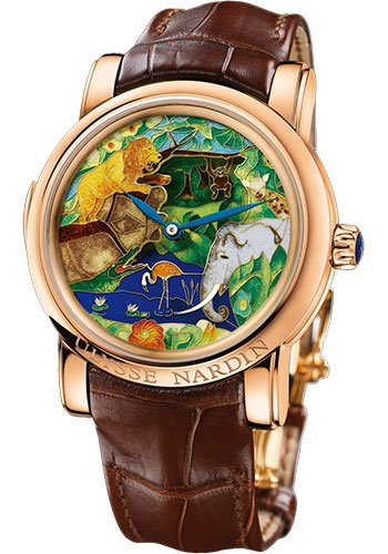 Safari Jaquemarts Minute Repeater in Rose Gold on Brown Crocodile Leather Strap with Cloisonne Enamel Dial
