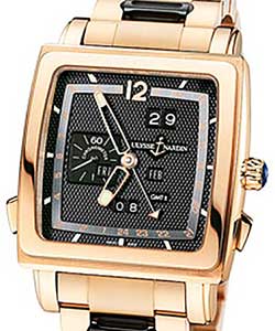 Quadrato Dual Time Perpetual in Rose Gold on Rose Gold Bracelet with Black Dial