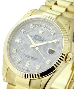Day-Date President in Yellow Gold with Fluted Bezel on Yellow Gold President Bracelet with Meteorite Dial