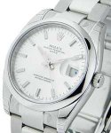 Date 34mm in Steel with Domed Bezel on Steel Oyster Bracelet with Silver Stick Dial