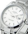 Date 34mm in Steel with Fluted Bezel on Oyster Bracelet with Silver Stick Dial