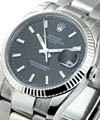 Date 34mm in Steel with Fluted Bezel on Steel Oyster Bracelet with Black Dial with Stick Markers