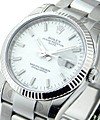 Date 34mm in Steel with Fluted Bezel on Oyster Bracelet with White Stick Dial