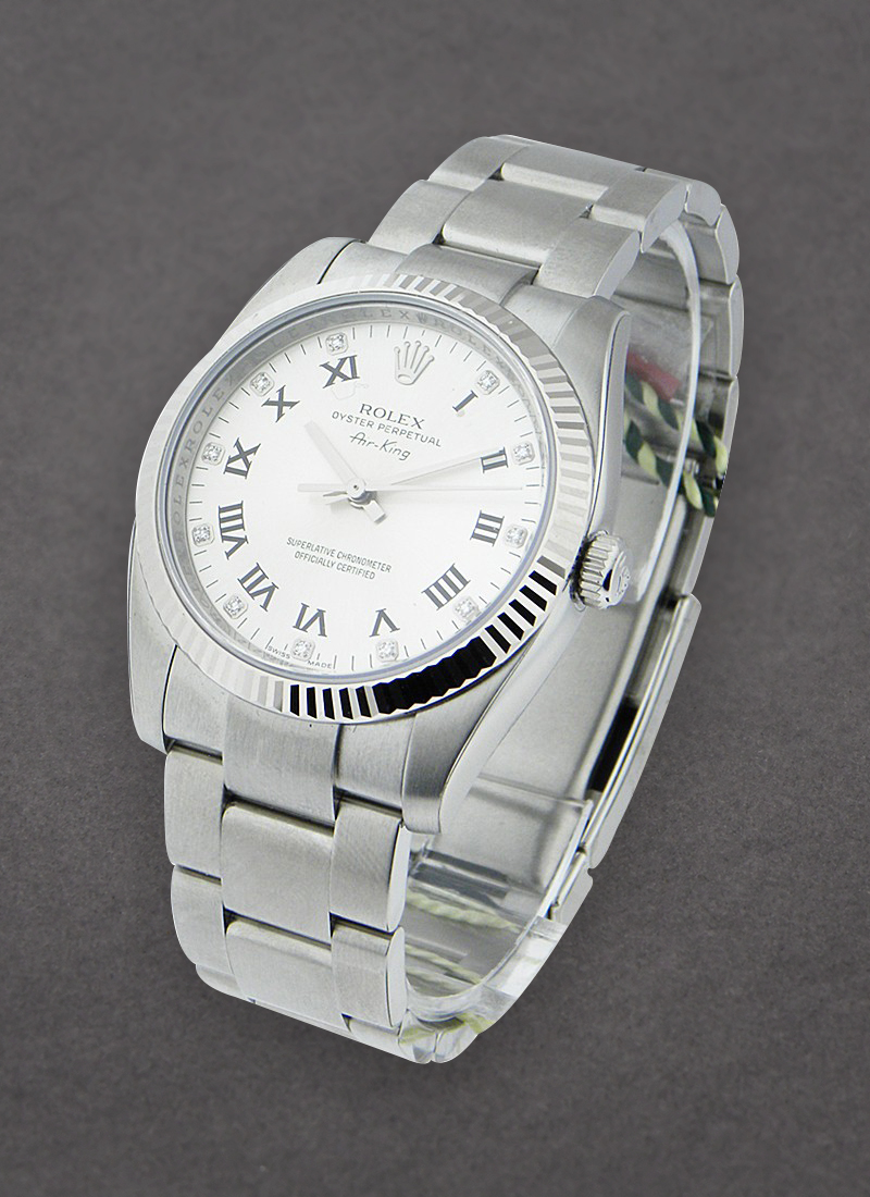 Rolex Unworn Air-King 34mm in Steel with White Gold Fluted Bezel