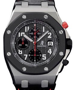 Royal Offshore Gstaad Classic in Titanium with Rubber Bezel on Black Leather Strap with Black Dial
