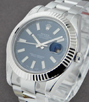 Datejust II 41mm in Steel with White Gold Fluted Bezel on Steel Oyster Bracelet with Blue Stick Dial