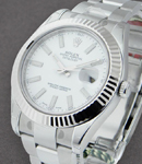 Datejust II in Steel with White Gold Fluted Bezel on Oyster Bracelet with White Stick Dial