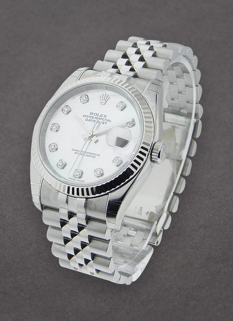 Rolex Unworn Datejust 36mm in Steel with White Gold Fluted Bezel