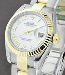 Datejust in Steel with Yellow Gold Fluted Bezel on Steel and Yellow Gold Oyster Bracelet with Mother of Pearl Roman Dial
