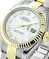 Datejust in Steel with Yellow Gold Fluted Bezel on Steel and Yellow Gold Oyster Bracelet with Mother of Pearl Roman Dial