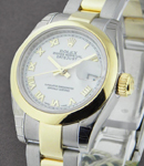 Datejust 26mm in Steel with Yellow Gold Smooth Bezel on Oyster Bracelet with White Roman Dial
