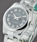 Datejust Ladies 26mm in Steel with Domed Bezel on Steel Oyster Bracelet with Black Sunbeam Dial