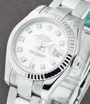 Datejust Ladies 26mm in Steel with White Gold Bezel on Steel Oyster Bracelet with Silver Diamond Dial