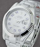 Datejust II in Steel with White Gold Fluted Bezel on Steel Oyster Bracelet with Silver Arabic Dial