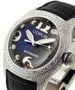 Bubble in White Gold with Diamond Bezel on Black Leather Strap with Black Dial