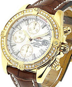 Chronomat Evolution with Diamond Bezel Rose Gold on Strap with Silver Diamond Dial