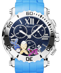 Happy Sport Chrono XL in Steel on Blue Rubber Strap with Blue Dial