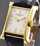 Ladies Pagoda Limited Edition Ref 4900 Yellow Gold on Strap with Silver Diamond Dial