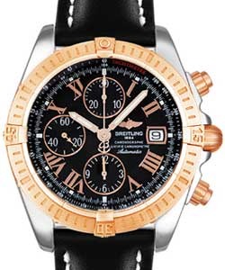 Chronomat Evolution in Steel with Rose Gold Bezel on Black Calfskin Leather Strap with Black Roman Dial